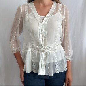 Vintage Y2K white lace blouse prairie coquette regency medium large eyelet